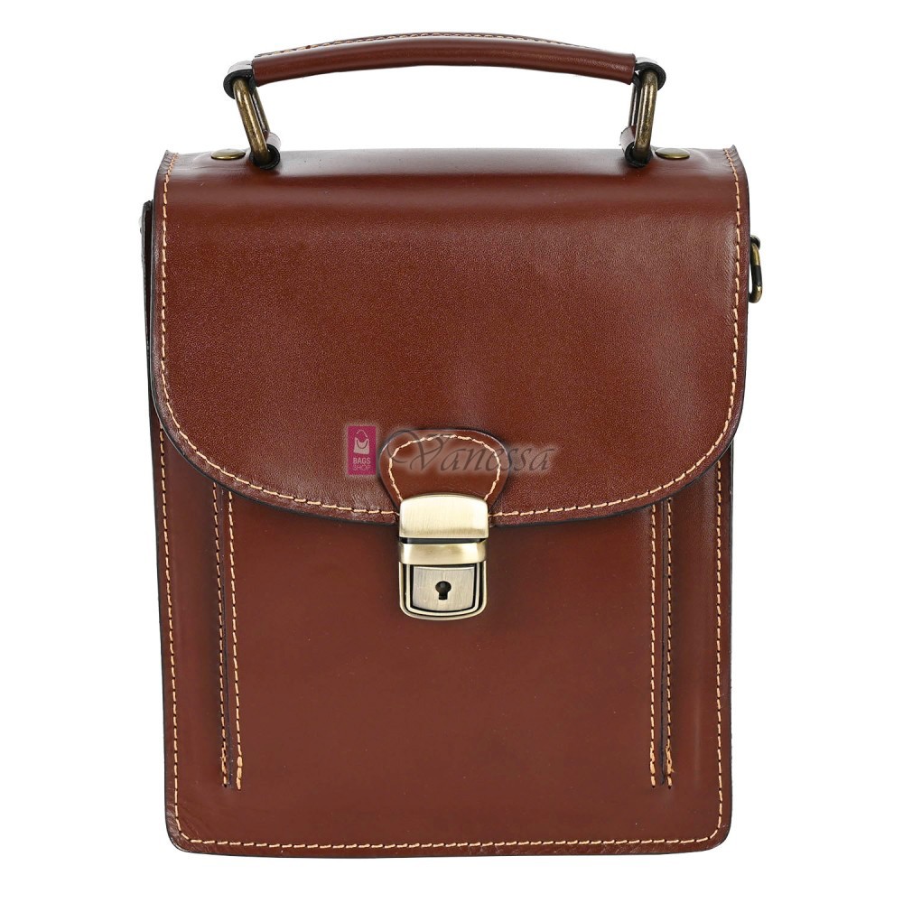 Мъжка чанта от естествена кожа в светлокафяв цвят. Код: EKM44